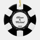 Black poker chip lucky in love couple photo vegas christmas ornaments