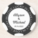 Black poker chip lucky in love wedding anniversary coaster