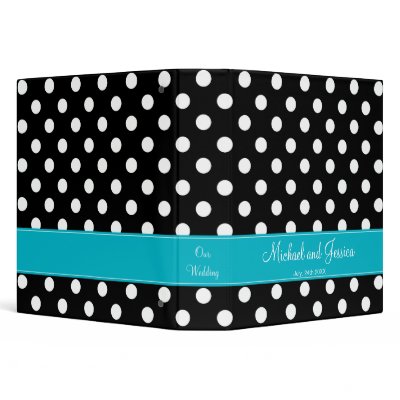 Black Polka Dot and Teal Personalized Wedding Binders