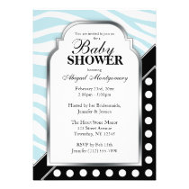 Black Polka Dot Blue Zebra Print Baby Shower invitations