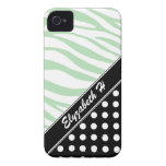 Black Polka Dot Green Zebra Print iPhone 4 Case