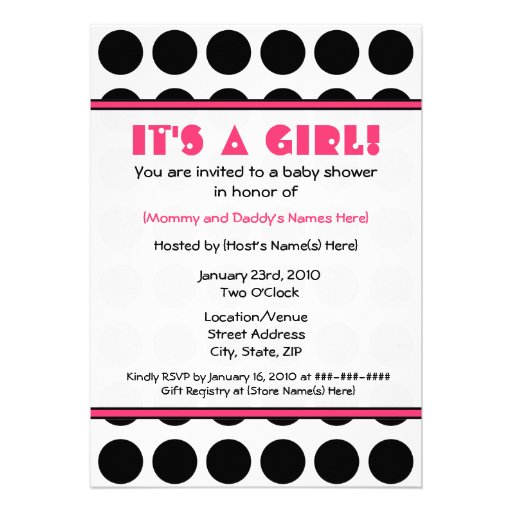 Black Polka Dot / Hot Pink Baby Shower Invitation
