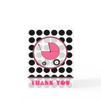 Black Polka Dot / Pink Baby Carriage Thank You card