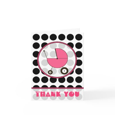 Black Polka Dot / Pink Baby Carriage Thank You Greeting Cards by thepinkschoolhouse