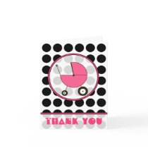 Black Polka Dot / Pink Baby Carriage Thank You Greeting Cards