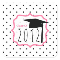 Black Polka Dot & Pink Class of 2012 Graduation Square Sticker