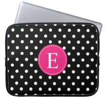 Black Polka Dot Pink Monogram Computer Sleeves