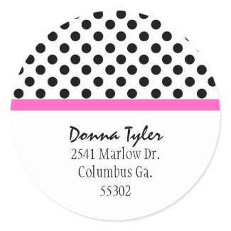 Black Polka Dot &amp; Pink Trim Address Stickers