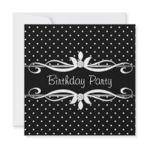 Black Polka Dot Womans Birthday Party Invitations