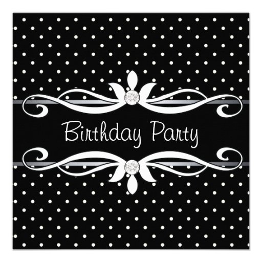 Black Polka Dot Womans Birthday Party Invitations