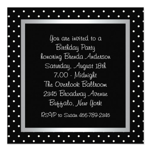 Black Polka Dot Womans Birthday Party Invitations
