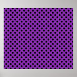 Black polka dots on purple background posters