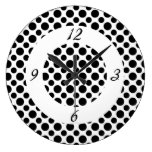 Black Polka Dots on White Numbers Clock