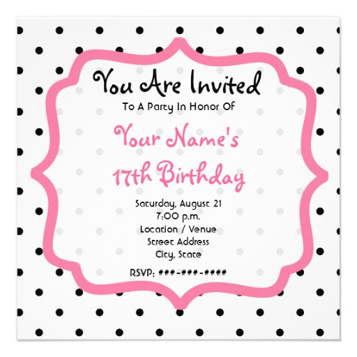 Black Polka Dots & Pink Birthday Party Invitation