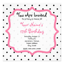 Black Polka Dots & Pink Cupcake Birthday Party Invitation