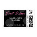 Black Polka Dots Sweet 16 Birthday postage
