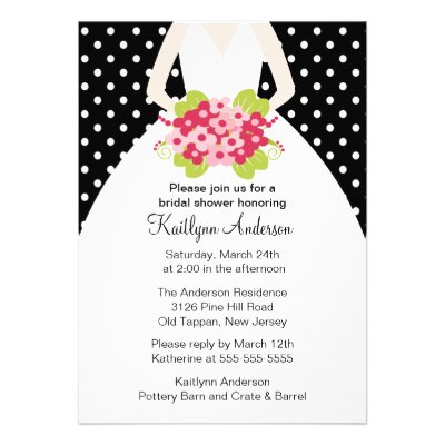 Black Polka Dotted Bride Bridal Shower Invitation