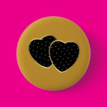 Black Polka Dotted Hearts Pinback Buttons