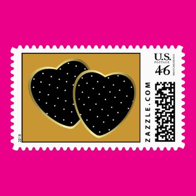Black Polka Dotted Hearts Postage Stamps Zazzle_stamp
