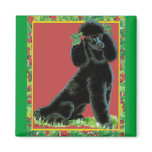 Black Poodle Christmas Holly Art Gifts & Cards Refrigerator Magnet
