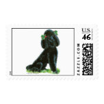 Black Poodle Christmas Holly Postage Stamps