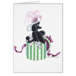 Black Poodle Hatbox Retro Art Print Greeting Card