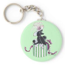 Black Poodle Hatbox Retro Art Print Key Chains