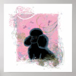 Black Poodle Hummingbirds Swirls Art Invitation Posters