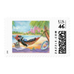 Black Poodle in Hawaii Beach Scene Stamp