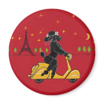 Black Poodle in Paris and Scooter magnets