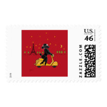 Black Poodle in Paris and Scooter postage