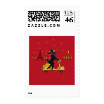 Black Poodle in Paris on Scooter postage