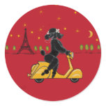 Black Poodle in Paris on Scooter Stickers
