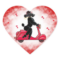 Black Poodle on Scooter Valentine Sticker