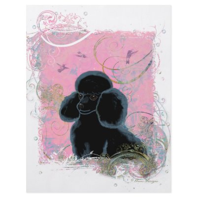 Black Poodle Portrait with Hummingbirds Flyers by greerdesign