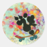 Black Poodle Skateboard Fun Print Round Sticker