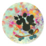 Black Poodle Skateboard Fun Print Round Sticker