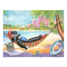Black Poodle Vacation in Hawaii Custom Invitations