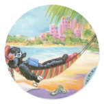 Black Poodle Vacation in Hawaii Round Stickers
