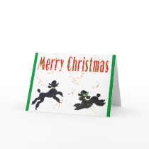 Black Poodles Playing Merry Christmas Note Cards
