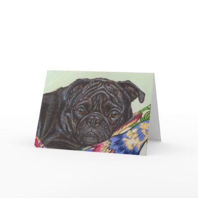 Black Pug Dog Painting Art Card by artbyakiko