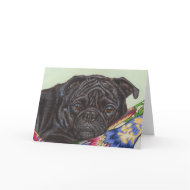 Black Pug Dog Painting Art card