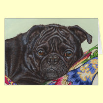 Black Pug Dog Painting Art cards