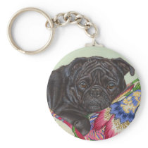 Black Pug Dog Painting Art Keychains