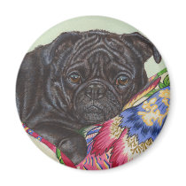 Black Pug Dog Painting Art Refrigerator Magnets