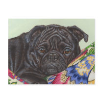 Black Pug Dog Painting Art Post Cards