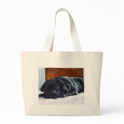 Black Pug Puppy Canvas Bags by vernsart