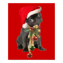 Black Pug Puppy Christmas Portrait posters