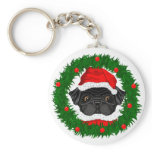 Black Pug Santa Key chain