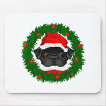 Black Pug Santa Mousepad